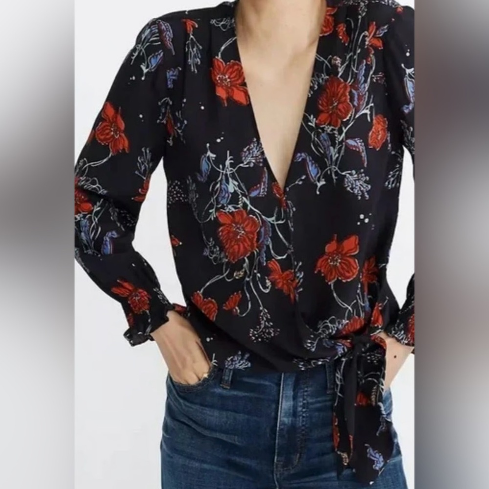 Madewell Dark Floral Wrap Blouse
